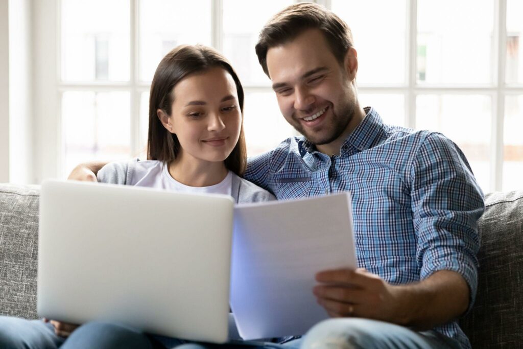 man and woman doing online banking